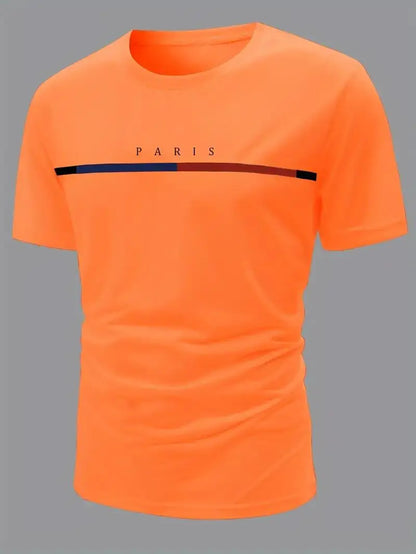 Paris Theme Pattern Print  T-shirt,Pattern T-shirt Men's Summer Wear,Men's Clothing