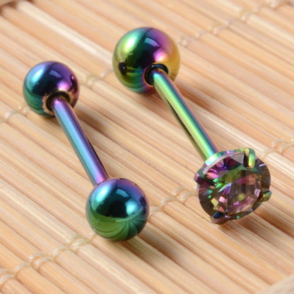 2 piercings de lengua de acero quirúrgico antialérgicos con circonitas y bola, joyería de moda.