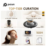 Picun F2 Hybrid Active Noise Canceling Headphones with Built-in Microphone, Spatial Audio Mode, 50H Playing Time Hi-Res Audio
