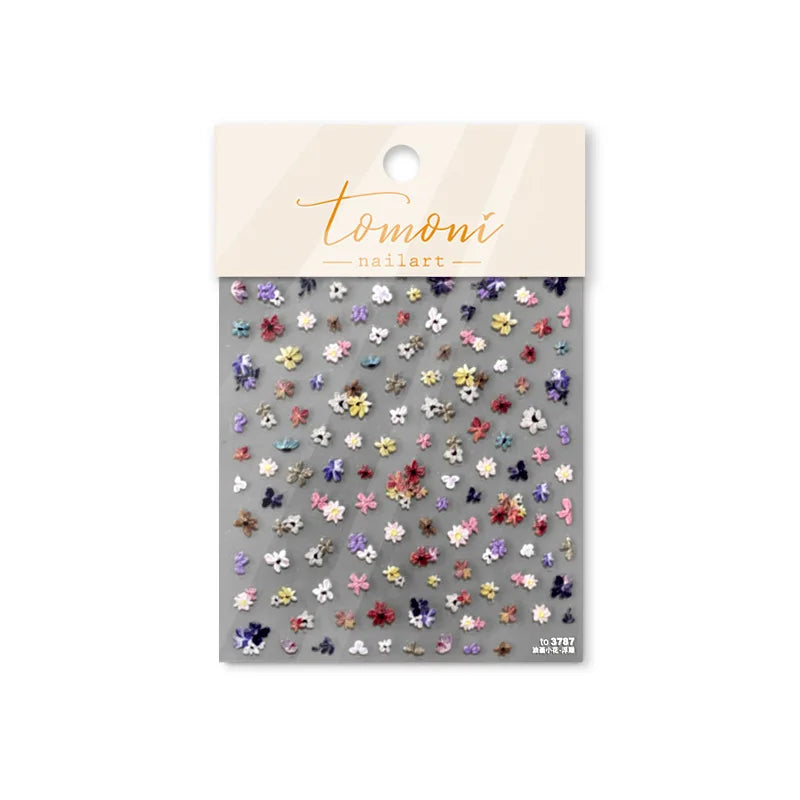 Colorful Sparkling Glass Fragment Spring Wildflowers High Quality Adhesive Flash Nail Stickers Art Decorations Design T-3784