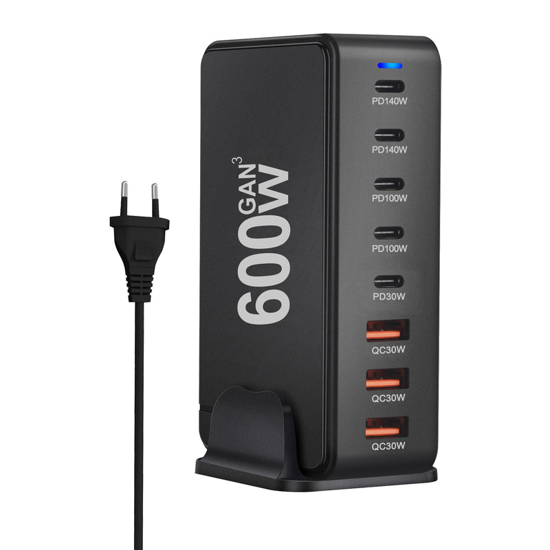 NEW 600W Gan Fast Charge 3.0 USB Type C Fast Charger Mobile 8-port 5C3A PD Charger  Convenient To Carry Tablet Charger