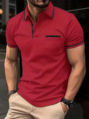 Men's Zipper Short-Sleeved Striped Polo Shirt Spring And Summer Fashion Casual Tops Street Outdoor Sports Wear Men's Clothing