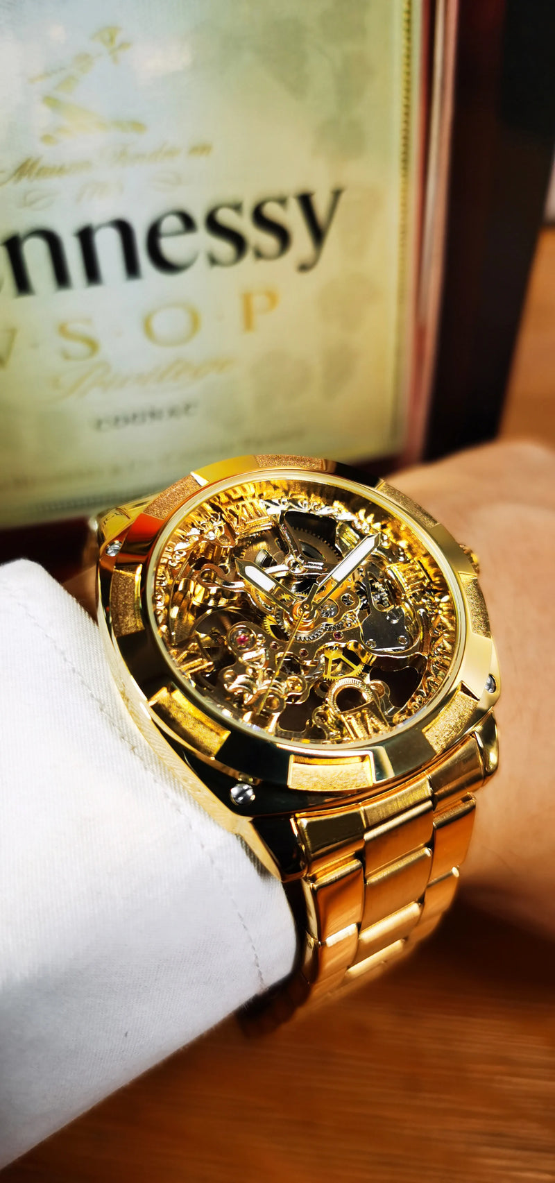 Forsining Square Skeleton Mechanical Watches Luxury Engraved Movement Retro Automatic Watch for Men Steel Strap Luminous Hands