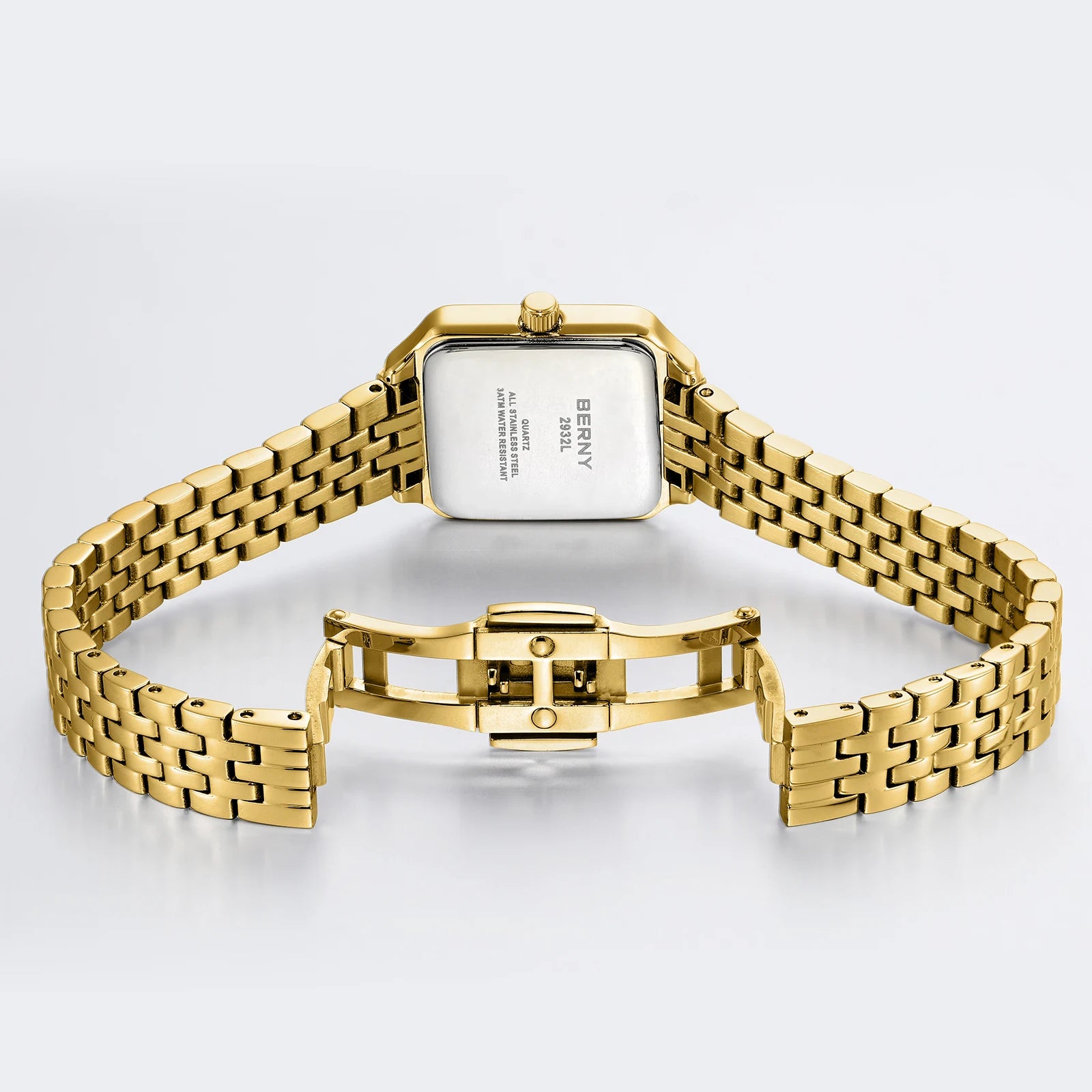Relógio Feminino Quadrado BERNY Luxo – Quartz em Aço Inoxidável à Prova D'Água