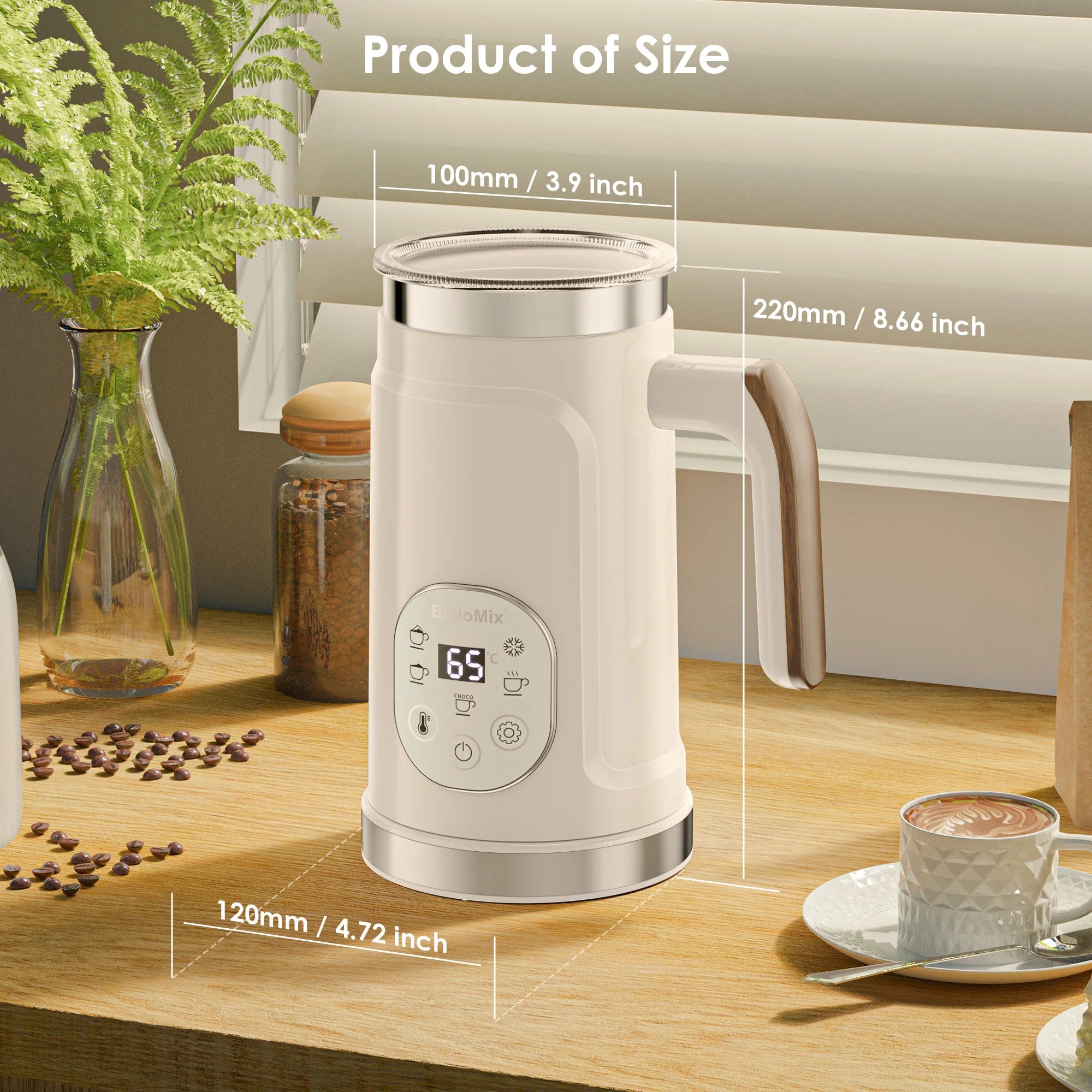 BioloMix Upgraded 5-in-1 LED Touch Screen Milk Frother for Lattes, Hot And Cold Foam Maker