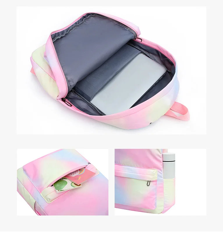 3pcs Disney Lilo Stitch Colorful Backpack with Lunch Bag for Women Student Teenagers Rucksack Casual School Bags Sets
