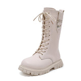 Elegant Zipper Baby Girl Casual Fashion Boots Autumn/winter Round Toe Warm Thick Sole Lace Comfortable Children's Midsole Boots