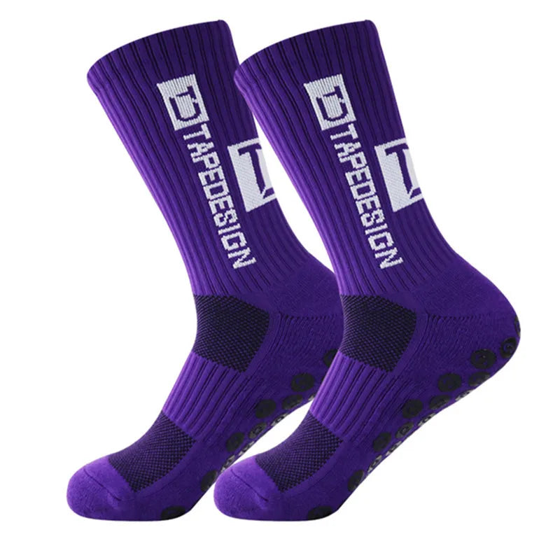 Calcetines de fútbol para hombre, de longitud media, a rayas, antideslizantes y resistentes al desgaste.