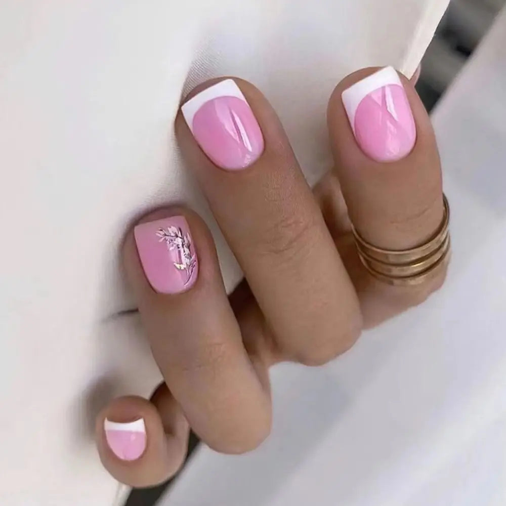 24Pcs/Box Aurora False Nail Detachable Short Round Fake Nails for DIY for Salon French Nail Tips Full Cover Press On Nails