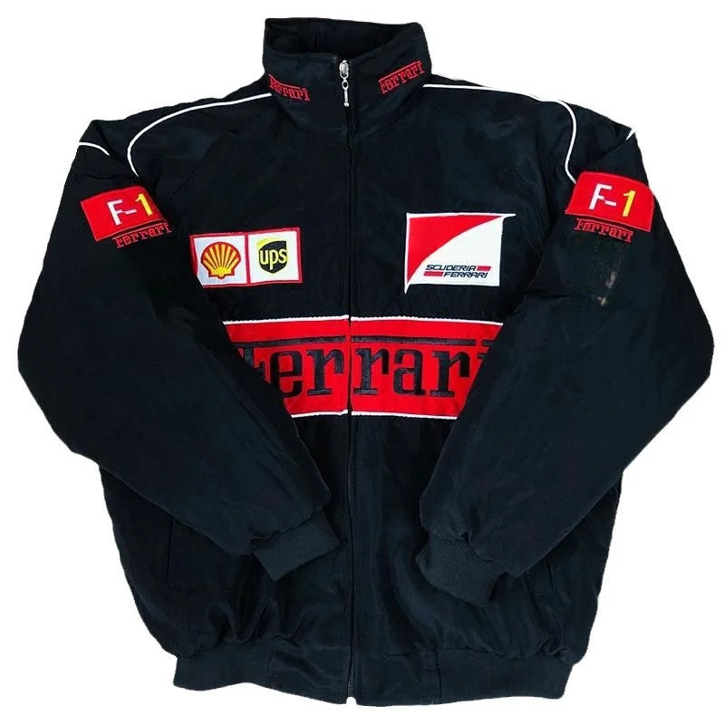 European American 2024 Spring Autumn New Cross Border Amazon F1 Rally Color Blocked Embroidered Long Sleeved Motorcycle Jacket