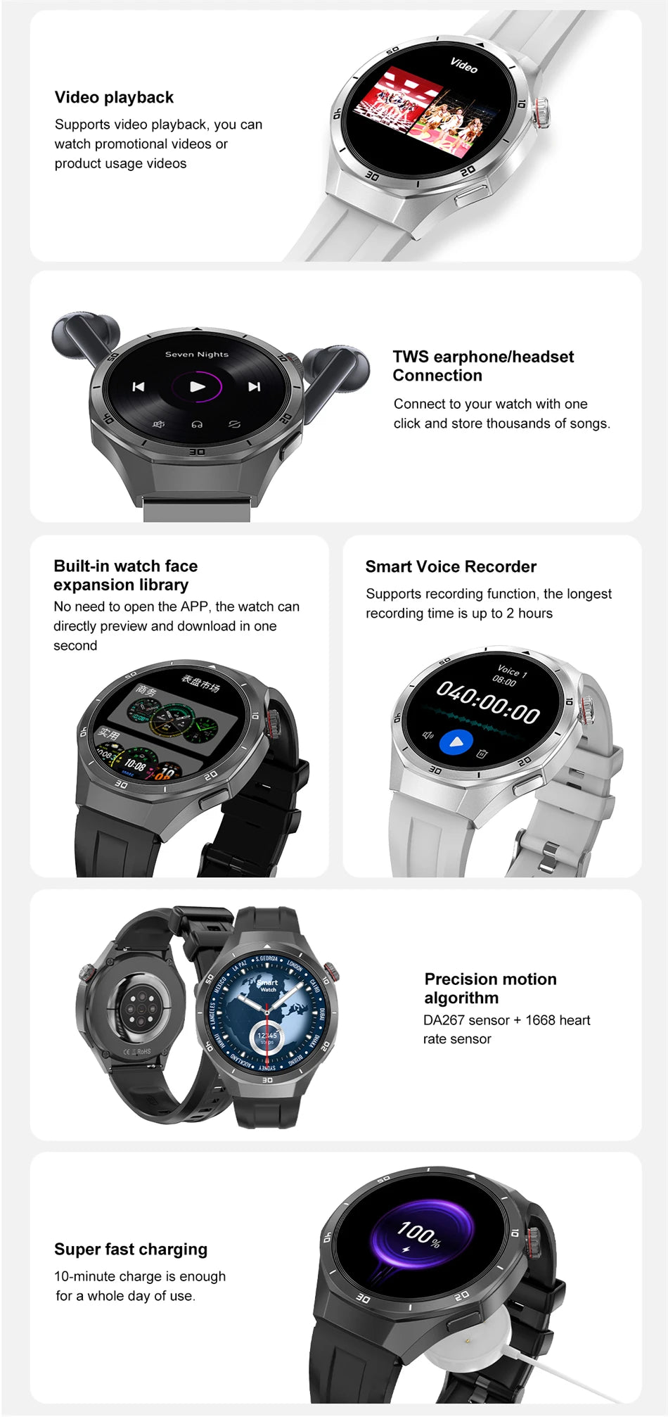 GT5 Pro Smart Watch Men's Women 466*466 HD Screen Bluetooth Call Smartwatch GPS Map Compass Sports Fitness Smartwatch 2025 New