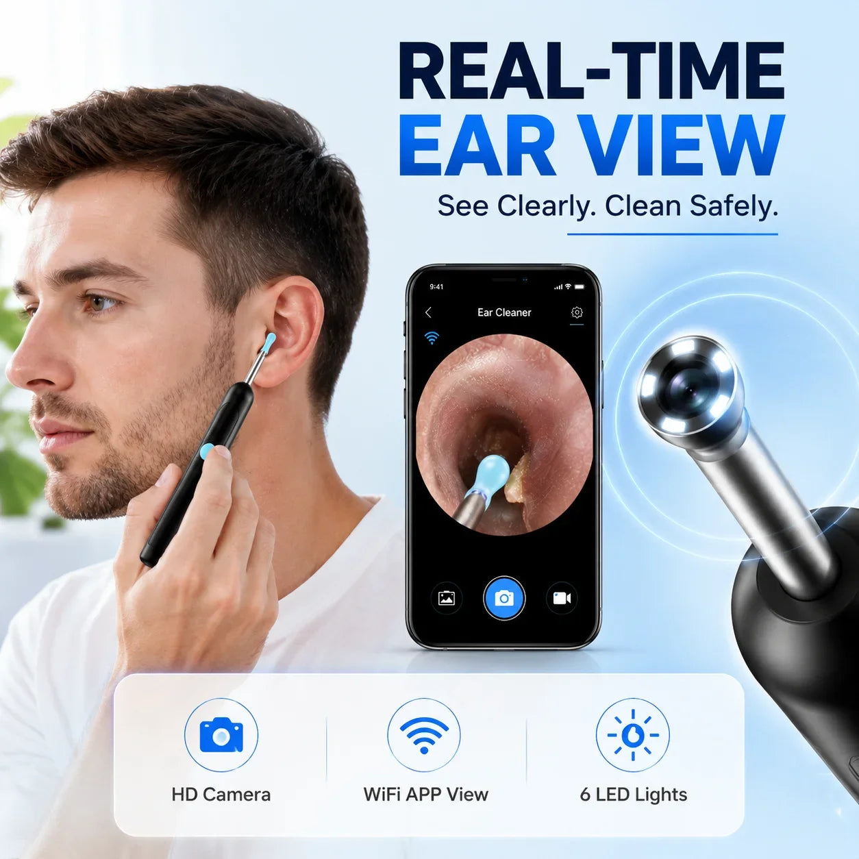 Smart Visual Ear Wax Remover with 1080P HD Camera, USB C Rechargeable Ear Cleaner, Waterproof Ear Scope Otoscope, Safe Ear Wax R