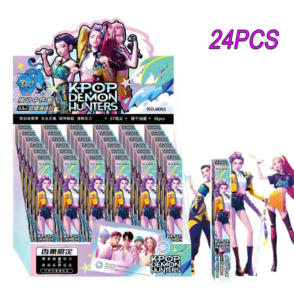 1/3/6/12Pcs KPop Demon Hunters Black Gel Pen Blind Box Student Writinng Pen Anime Figure Stationery Study Supplies Gift 0.5mm