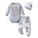 Newborn Baby Boy Baby Elephant Clothes Set Long Sleeve Romper Bodysuit Top and Pants with Hat Spring Autumn Cute Outfit for Boys