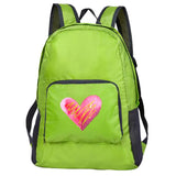 Outdoor Travel Lightweight Portable Foldable Backpack Love Print Folding Green Bag Ultralight Pack for Women Men Hiking Daypack