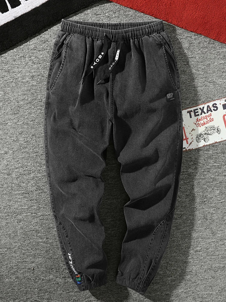 Pantalones vaqueros jogger para hombre, tallas grandes 6XL, 7XL y 8XL, estilo urbano, negros y azules, informales, de algodón elástico, holgados.