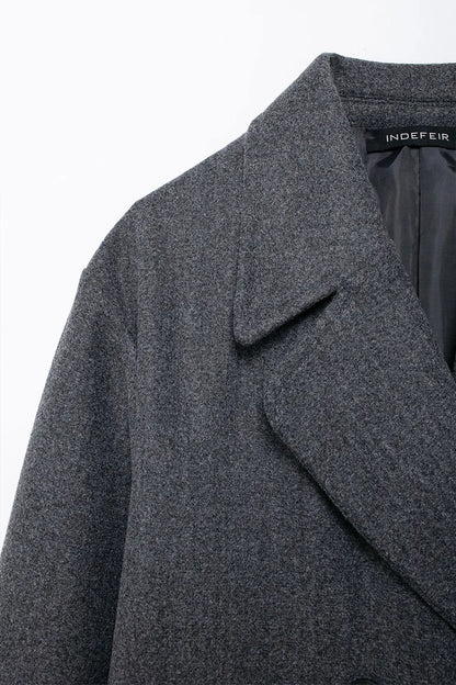 TRAFZA 2024 Autumn New Women Loose Coat Lapel Double Breasted Long Sleeve Jacket Winter Warm Thick Vintage Solid Trench Outwear