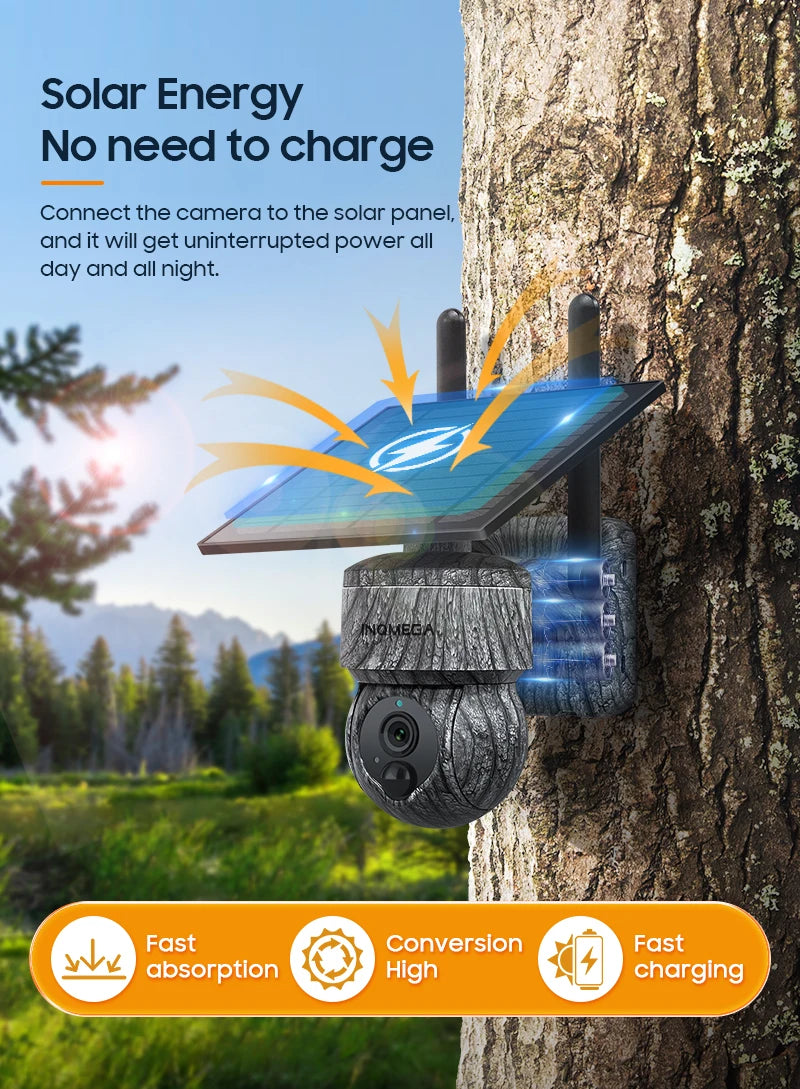 INQMEGA 5MP 4MP WIFI Wireless PTZ Solar Camera 4G SIM With Solar Panel Two Way Audio Security Protection CCTV Camera Battery Cam