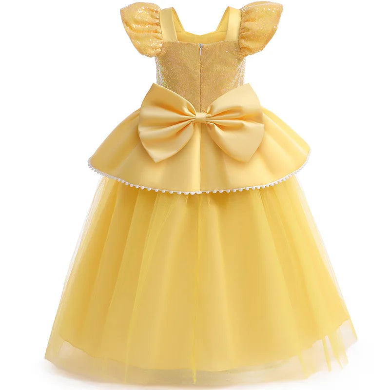 Girls Sequin Princess Dresses Children Disguise Cosplay Belle Costume Beauty and The Beast for Carnival Halloween Birthday Party