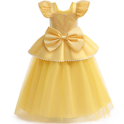 Girls Sequin Princess Dresses Children Disguise Cosplay Belle Costume Beauty and The Beast for Carnival Halloween Birthday Party