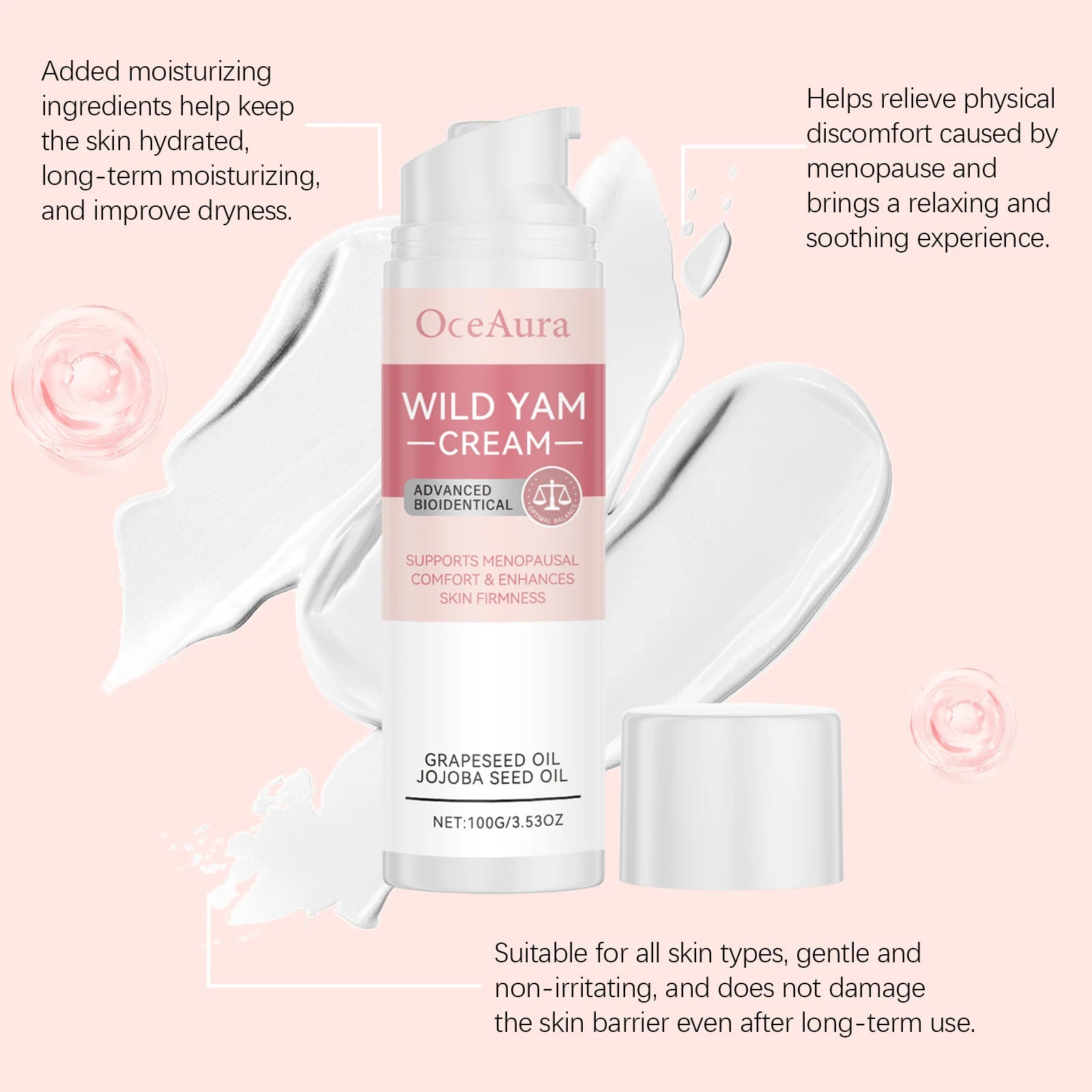 Wild Yam Cream For Hormone Balance Menopause Soothing Reduce Hot Flashes Women Body Balance Support Progesterone Relief Cream