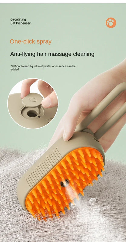 3-in-1 Dog and Cat Electric Brush Cleaning Steam Brush Spray Massage Comb Retractable Handle Pet Grooming Hair Removal Brush