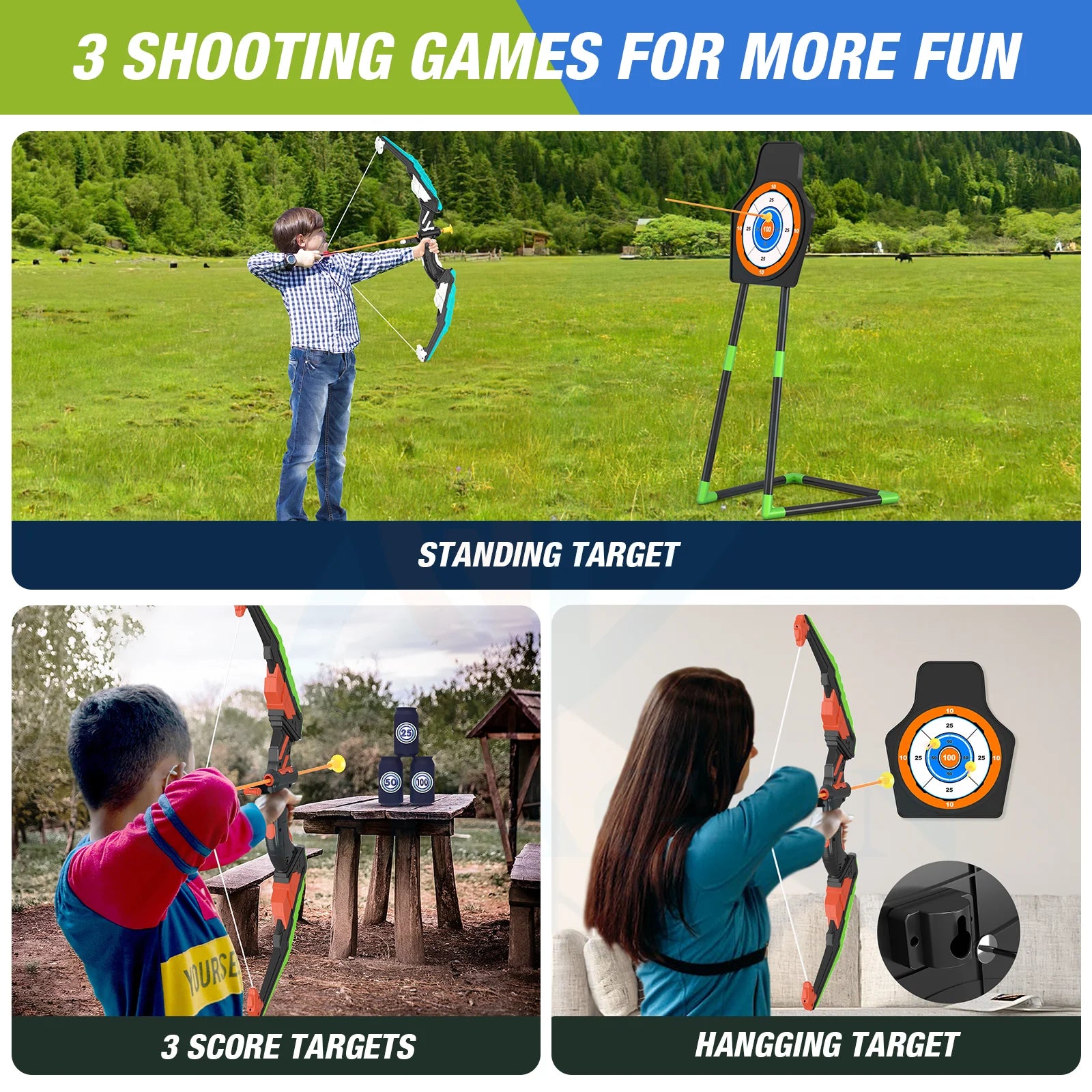 Arco e flechas para crianças, Kit Recurvo para Crianças, Prática de Tiro com Arco, Esportes ao ar livre, Jogo, Caça, Tiro, Toy Gift for Boys