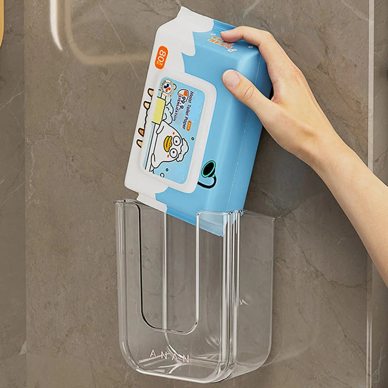 Wall-Mounted Wet Wipe Dispenser, Self-Adhesive Plastic Holder, with Large Opening, for Bathroom Tissue Storage Box Organizer