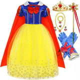 Girl Cosplay Snow White Princess Dress Yellow Luxury Lace Costume With Cloak Holiday Birthday Party Apple Accessories 2-10Y