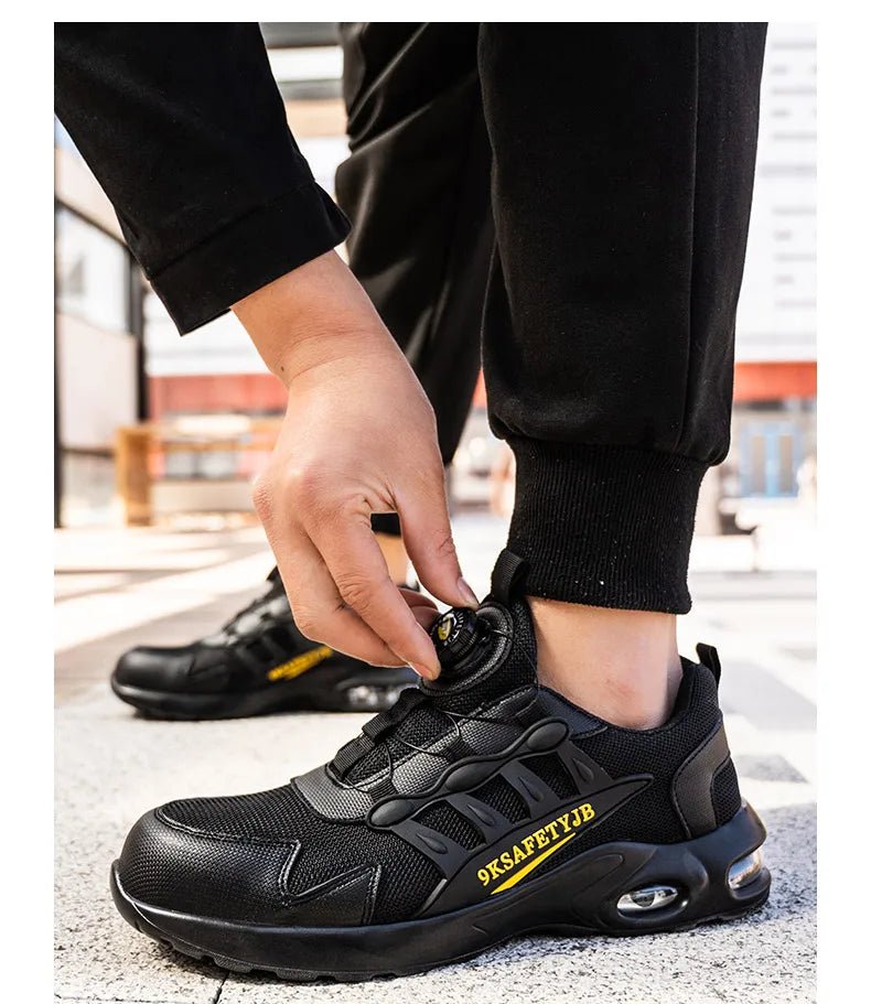 Men Rotating Button Safety Shoes Steel Toe Work Sneakers Indestructible Shoes Puncture-Proof Work Boots Air Cushion Safety Shoes