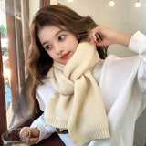 Winter Knitting Scarf Men Women Fastener Thermal Neck Warmer Solid Fleece Keep Warm Scarf Thickening Windproof Neck Cover
