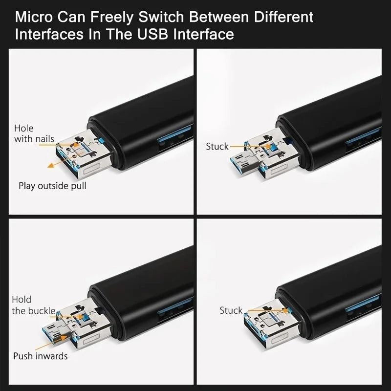 5 In 1 Multifunction USB 2.0 Type C/Usb/Micro Usb /TF/SD Memory Card Reader OTG USB Reader Card Adapter Mobile Phone Accessories