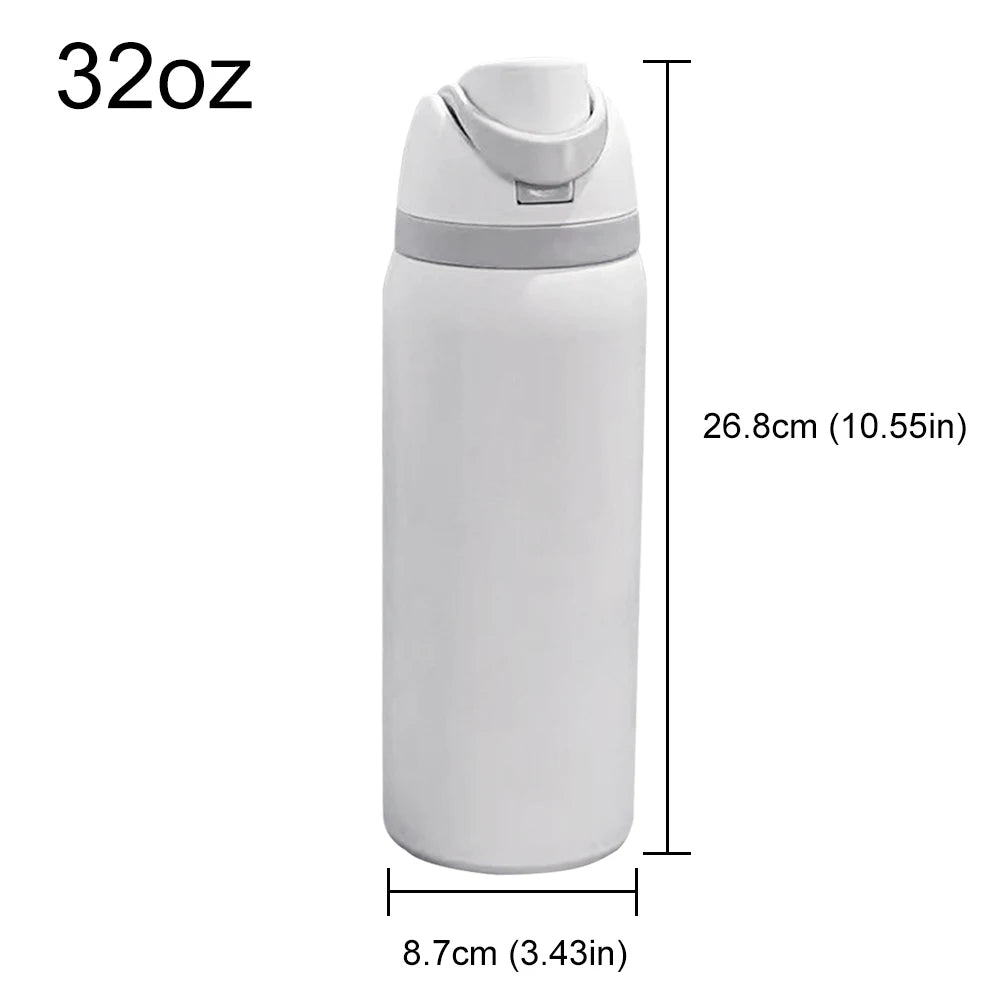 Copo de água portátil com palha e alça, garrafa esportiva, aço inoxidável 304, garrafa de vácuo de viagem, copo térmico, 32 oz, 24 oz, 19oz
