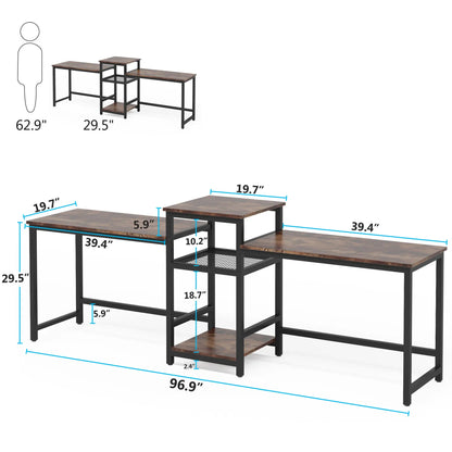 Tribesigns 96.9" Double Computer Desk with Printer Shelf, Extra Long Two Person Desk Workstation with Storage Shelves