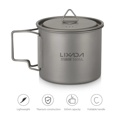 Taza de agua ultraligera de titanio Lixada con asa plegable, portátil para exteriores, camping, picnic, 300 ml/350 ml/550 ml/650 ml