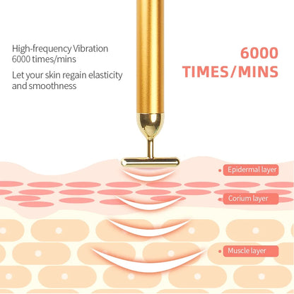 Barra de belleza facial adelgazante de oro de 24 quilates, masajeador facial reafirmante con pulso, herramienta vibratoria para reafirmar la piel y eliminar arrugas.