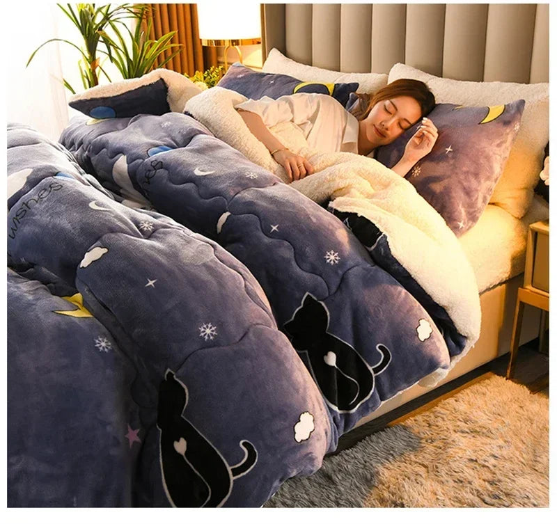 Plaid Super Thick Warm Blankets for Winter Autumn Milk Fleece Thicken Warmth Sleeping Blanket Soft Fluffy Comforter Quilt Duvet