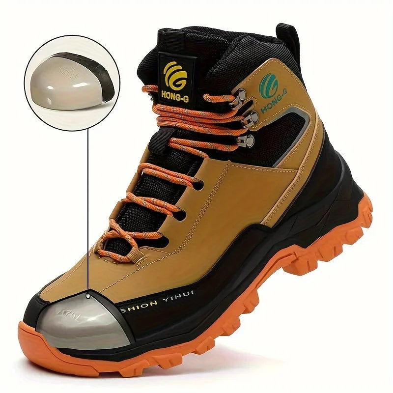 Rotary Buckle Men's Work Boots Safety Steel Toe Indestructible Shoes Anti-smash Puncture-Proof Work Shoes 38-47