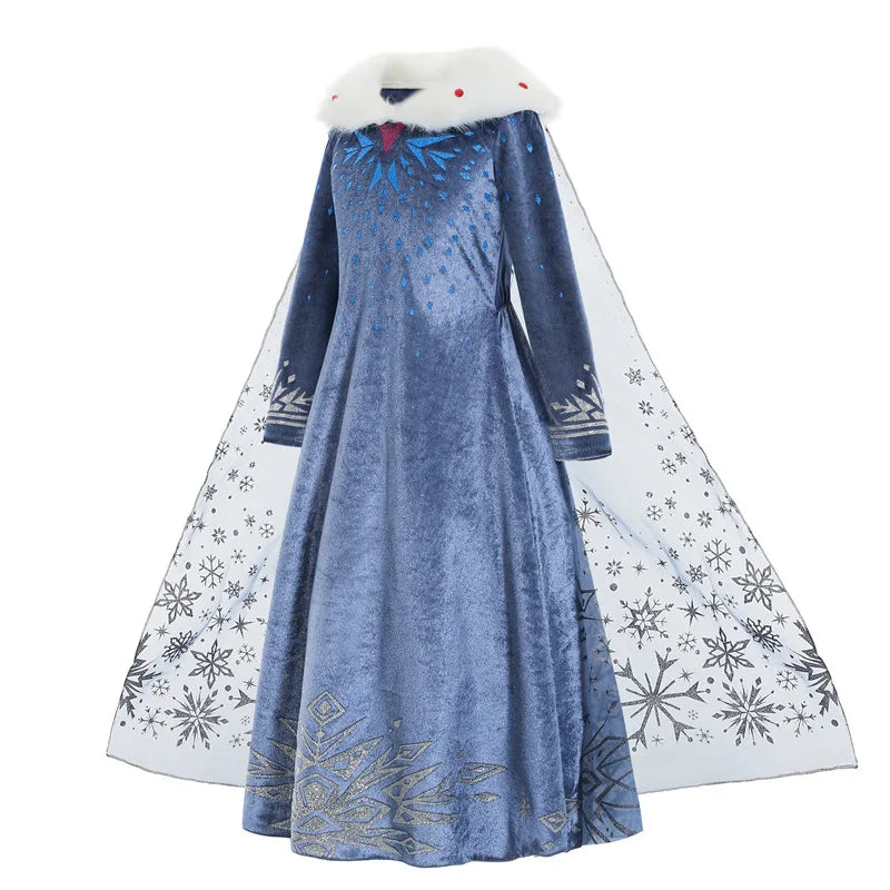 Vestido da Elsa para Menina – Fantasia de Princesa para Festa de Aniversário e Inverno, Cosplay de Frozen, Vestido de Manga Longa – Rainha da Neve