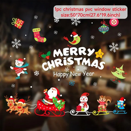 Pegatinas navideñas para ventanas de niños, calcomanías de pared, decoraciones navideñas para el hogar, Año Nuevo 