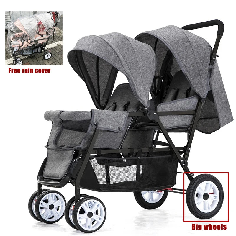 STOCK UE Cochecitos gemelos Cochecitos dobles para niños de dos asientos Cochecito plegable Cochecito de bebé al por mayor Asientos delanteros y traseros