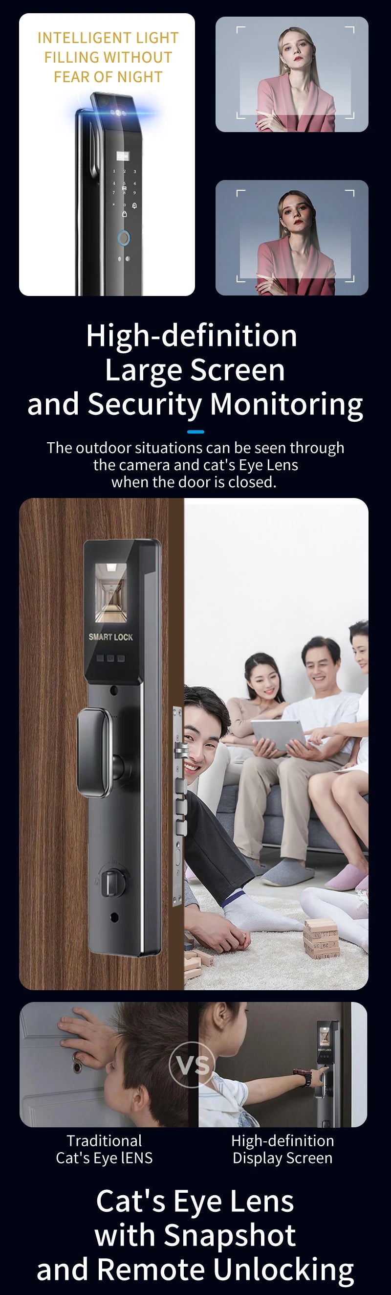 3D Face Smart Door Lock Biometric Recognition Fingerprint Password IC Card APP Wifi Lock Unlock for Home House Apartment