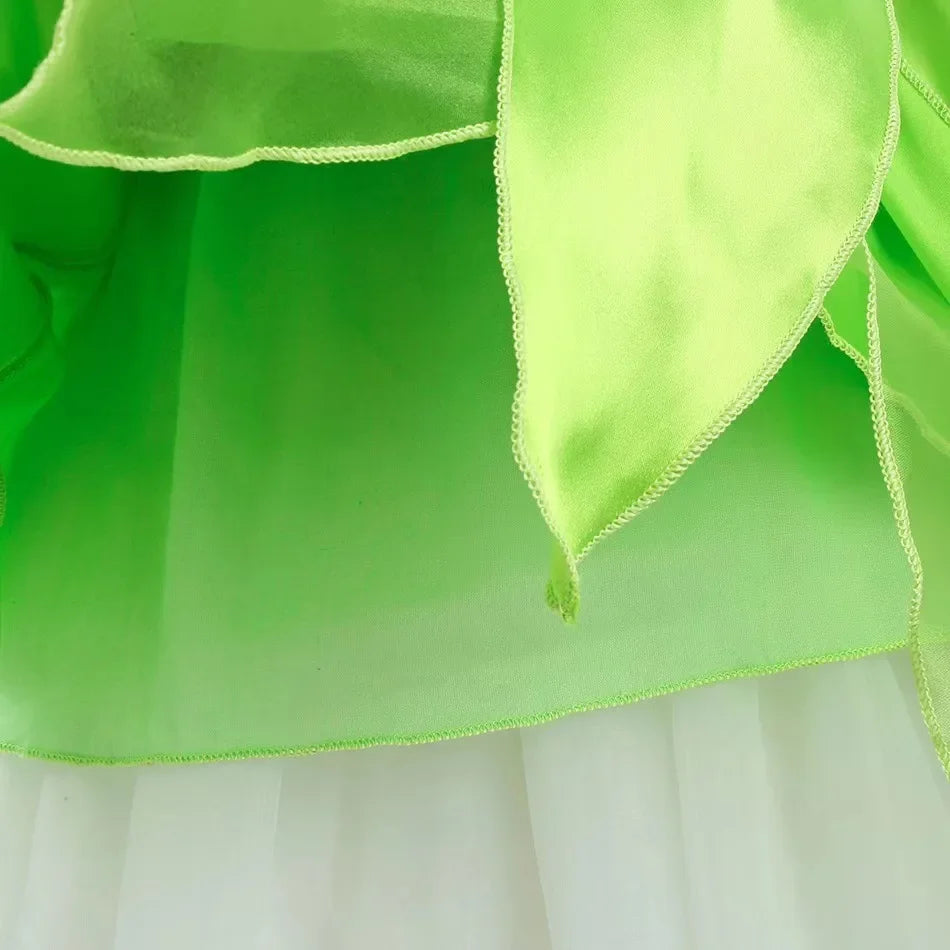 Girls Disney Party Dresses Fairy Tiana Costume for Girl Tinkerbell Children Clothing Princess Elf Birthday Ball Gown Wing Dresse