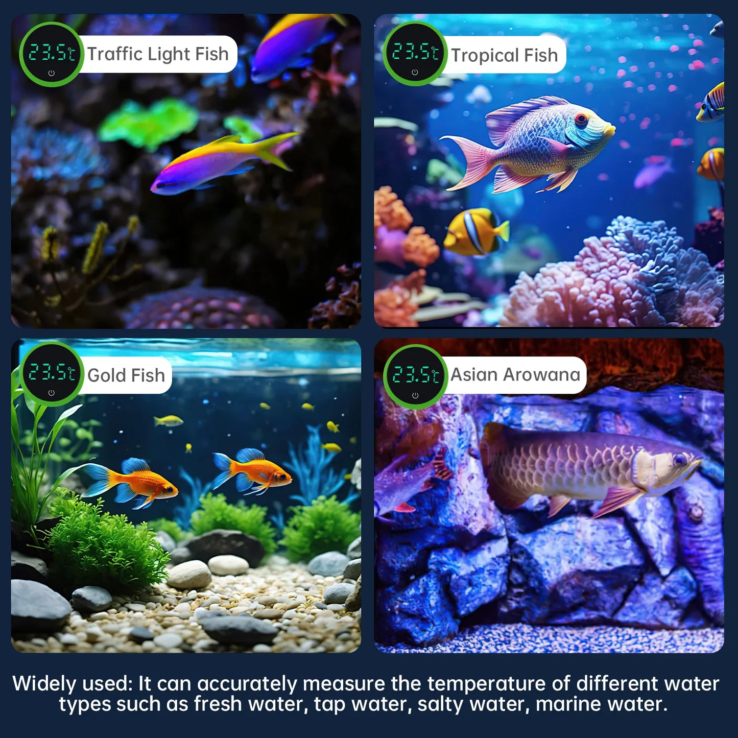 Termómetro digital inalámbrico para acuario con pantalla LED, control electrónico de temperatura del agua del tanque de peces, medidor de temperatura