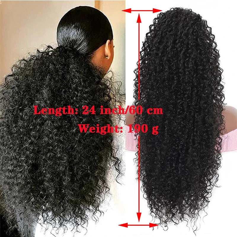 Extensão de rabo de cavalo com cordão sintético, encaracolado profundo, resistente ao calor, clipe instantâneo, afro, peças de cabelo encaracolado para mulheres