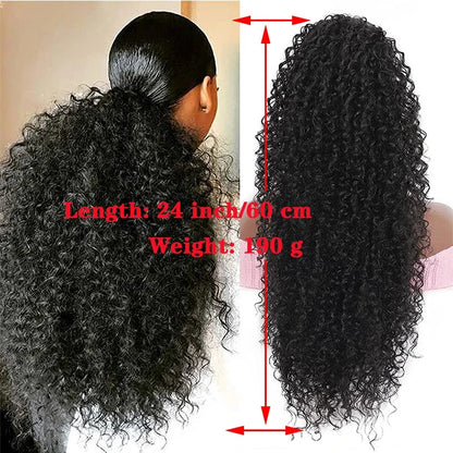 Extensão de rabo de cavalo com cordão sintético, encaracolado profundo, resistente ao calor, clipe instantâneo, afro, peças de cabelo encaracolado para mulheres