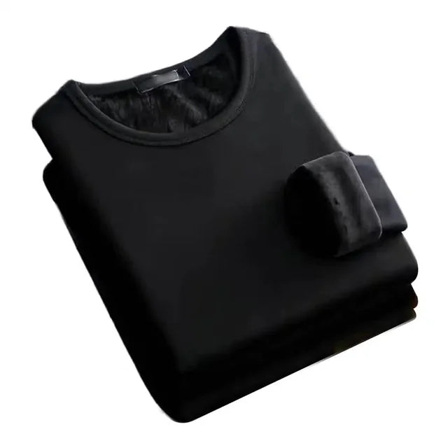 Men's Winter Long Sleeve Thermal Underwer T-shirt Fleece Bottoming Shirt Round Neck Fashion Plus Velvet Padded T-shirt 