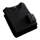 Men's Winter Long Sleeve Thermal Underwer T-shirt Fleece Bottoming Shirt Round Neck Fashion Plus Velvet Padded T-shirt 