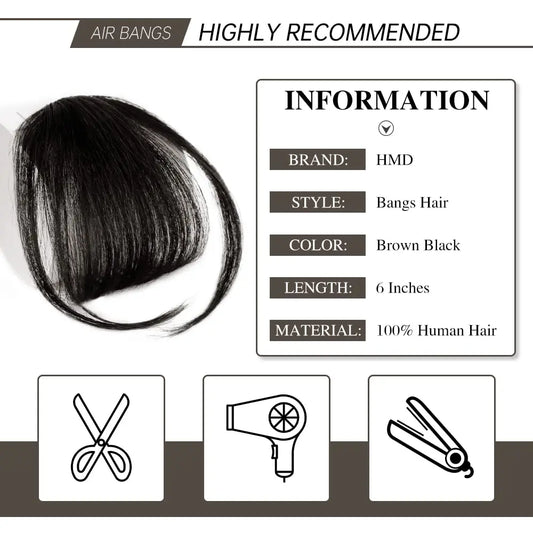 Franja de ar sintética invisível falsa, extensão de cabelo com prendedor frontal, peças de cabelo, franja de ar, fibra, bom acessório de estilo de cabelo