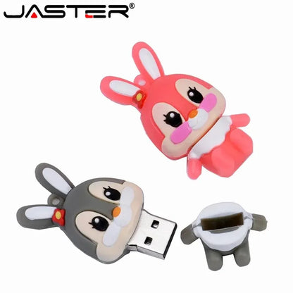 Lovely Rabbits USB Flash Drive 64GB Cartoon Pink Memory Stick 32GB Creative Gift Pen Drive 16GB Free Key Chain External Storage